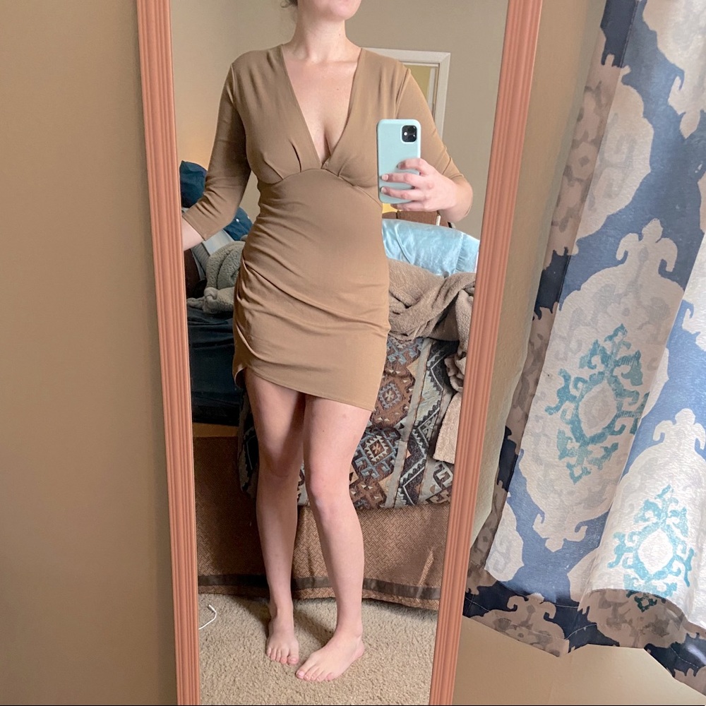 Brownish/ tan 3/4 length sleeve mini dress